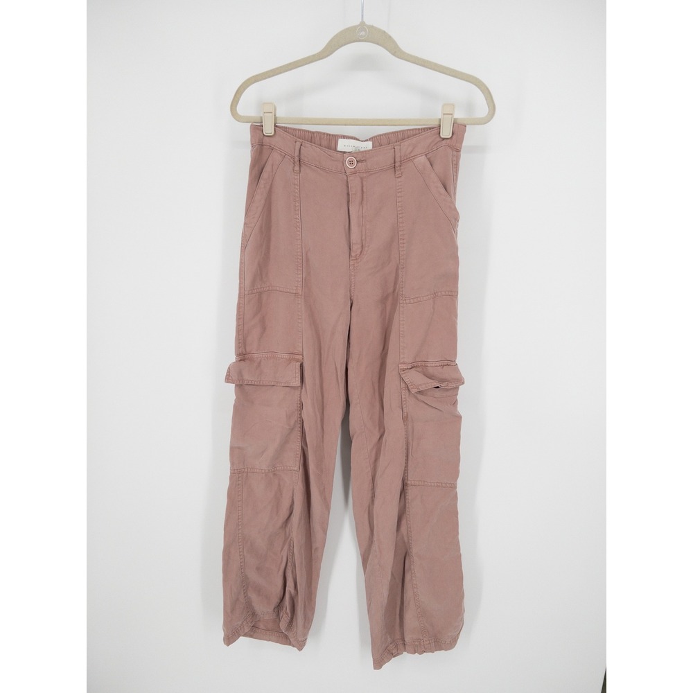 Risen Jeans Mauve Pink Tencel Cargo Pants Wide Leg Utility Trousers‎ Medium S